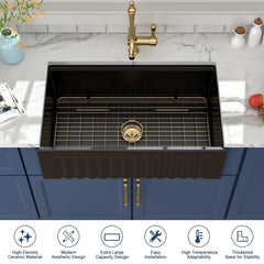 Lordear 33 Inch Black Fireclay Undermount Workstation Farmhouse Kitchen Sink