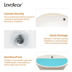 Lordear Undermount White Ceramic Oval Bathroom Sink with Overflow