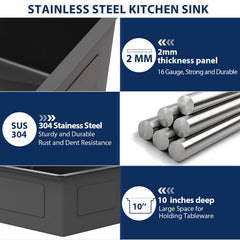 Lordear 25'' Gunmetal Black Stainless Steel Undermount Workstation Kitchen Sink