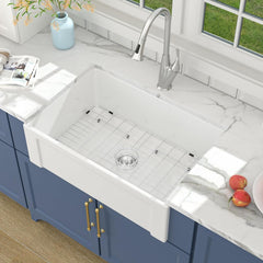 Lordear 30'' Ceramic Porcelain Apron-Front Single Bowl Fireclay Farmhouse Sink