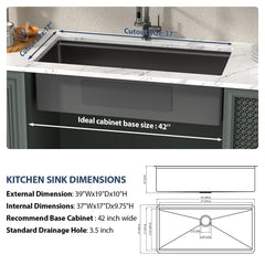 Lordear 39'' Black Stainless Steel Undermount Workstation Kitchen Sink