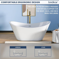 Lordear White Acrylic Dual-Back Freestanding Bathtub with Overflow and Drain