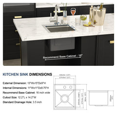 Lordear 13x15 Inch Drop-In Workstation Bar Sink