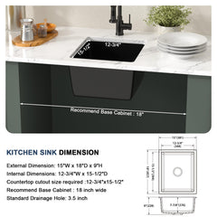 Lordear 18x15x9 Inch Undermount Quartz  Bar Sink Single Bowl