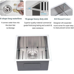 Lordear Undermount Single Bowl Stainless Steel Bar Sink