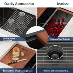 Lordear 25'' Gunmetal Black Stainless Steel Undermount Workstation Kitchen Sink