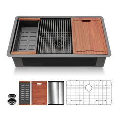 Lordear 33'' Honeycomb Nano Undermount Single Bowl Stainless Steel Workstation Kitchen Sink
