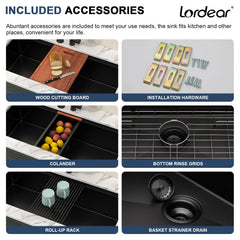 Lordear 39'' Matte Black Stainless Steel Undermount Workstation Kitchen Sink