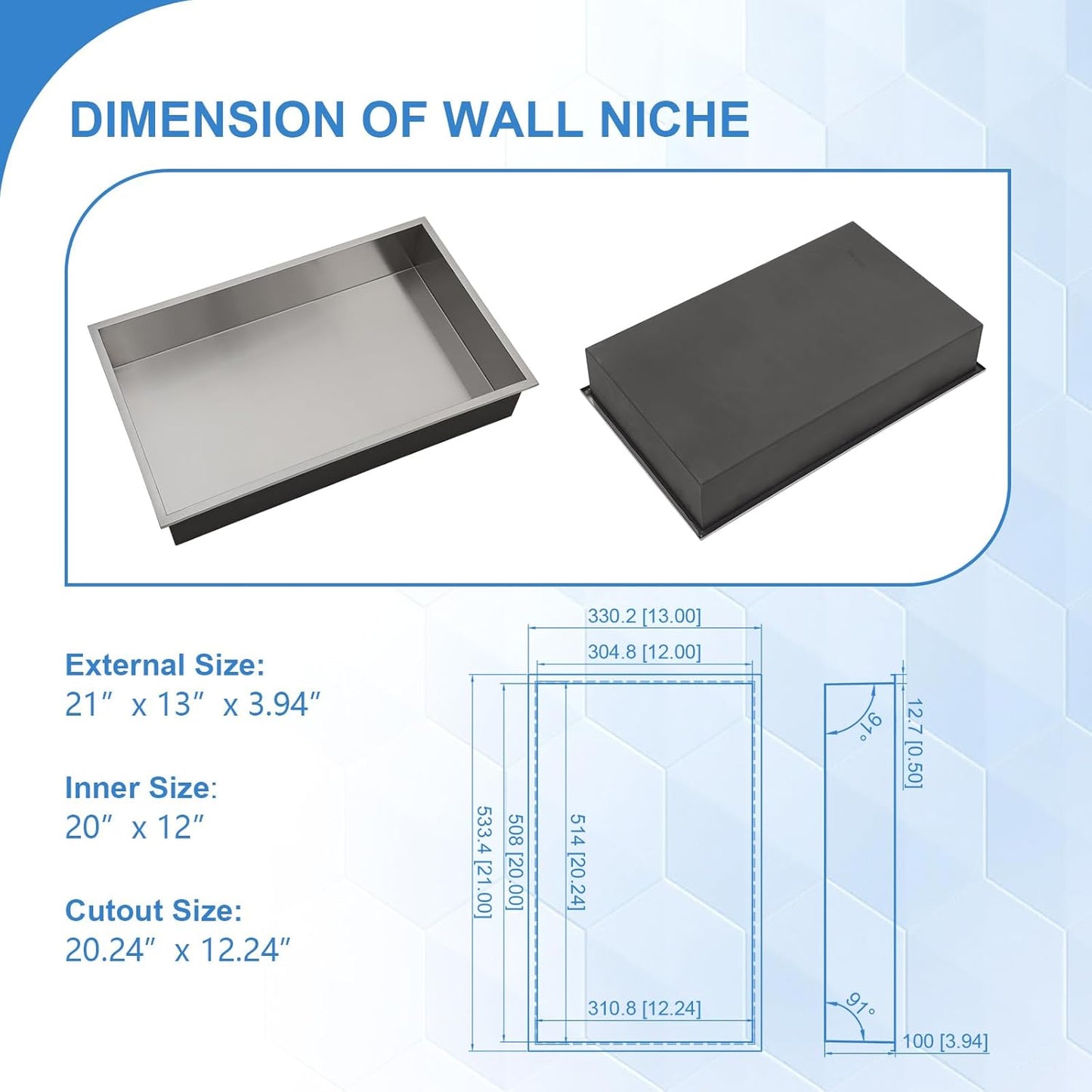 Lordear Shower Niche 20" x 12" Rectangle double Bathroom Niche, No Tile Needed Recessed Shower Niche Shelf Wall Niche Insert for Bathroom Storage,Niche Bathroom Shower Storage Shower Shelf