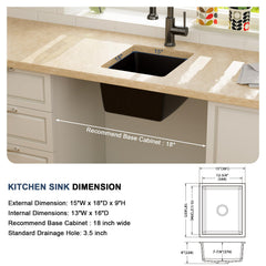 Lordear 18x15-Inch Black Composite Bar Sink
