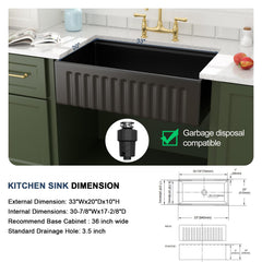 Lordear 33 Inch Black Fireclay Workstation Farmhouse Kitchen Sink