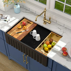 Lordear 33 Inch Black Fireclay Workstation Farmhouse Kitchen Sink