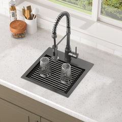 Lordear 15x15 Inch Black Drop-In Workstation Bar Sink