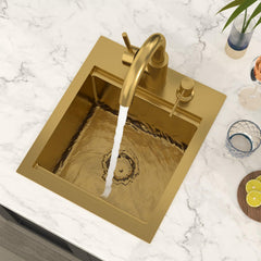 Lordear 13 x 15 x 9 Inch Gold Drop-In Workstation Bar Sink with Faucet