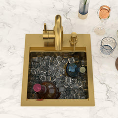 Lordear 13 x 15 x 9 Inch Gold Drop-In Workstation Bar Sink with Faucet