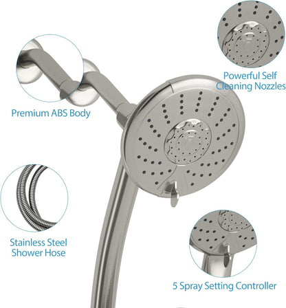 Lordear Rain Shower Head Combo with Handheld Spray 5-Setting Dual Rain Hotel Spa Shower System 3-Way Diverter Adjustable Sliding Bar Brushed Nickel  from Lordear