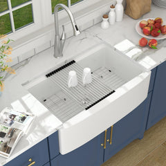 Lordear 33 Inch White Fireclay Workstation Farmhouse Kitchen Sink