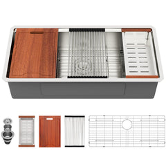 Lordear 39-Inch Undermount Workstation Kitchen Sink Single Bowl