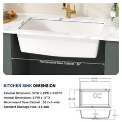 Lordear 33-Inch Undermount Kitchen Sink Single Bowl