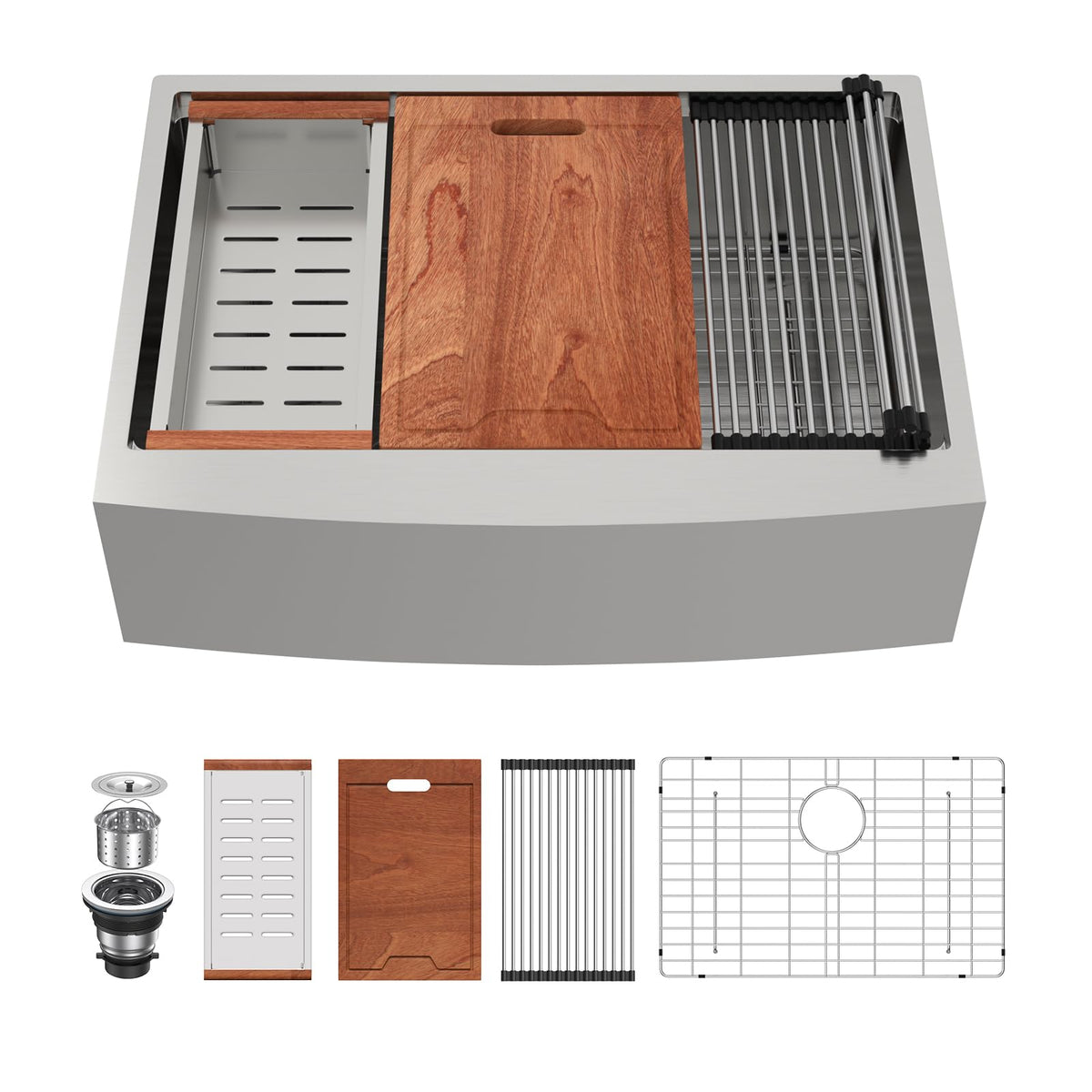 Lordear Single Bowl Workstation Apron Front Stainless Steel Farmhouse Sink