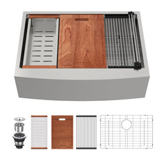 Lordear Single Bowl Workstation Apron Front Stainless Steel Farmhouse Sink