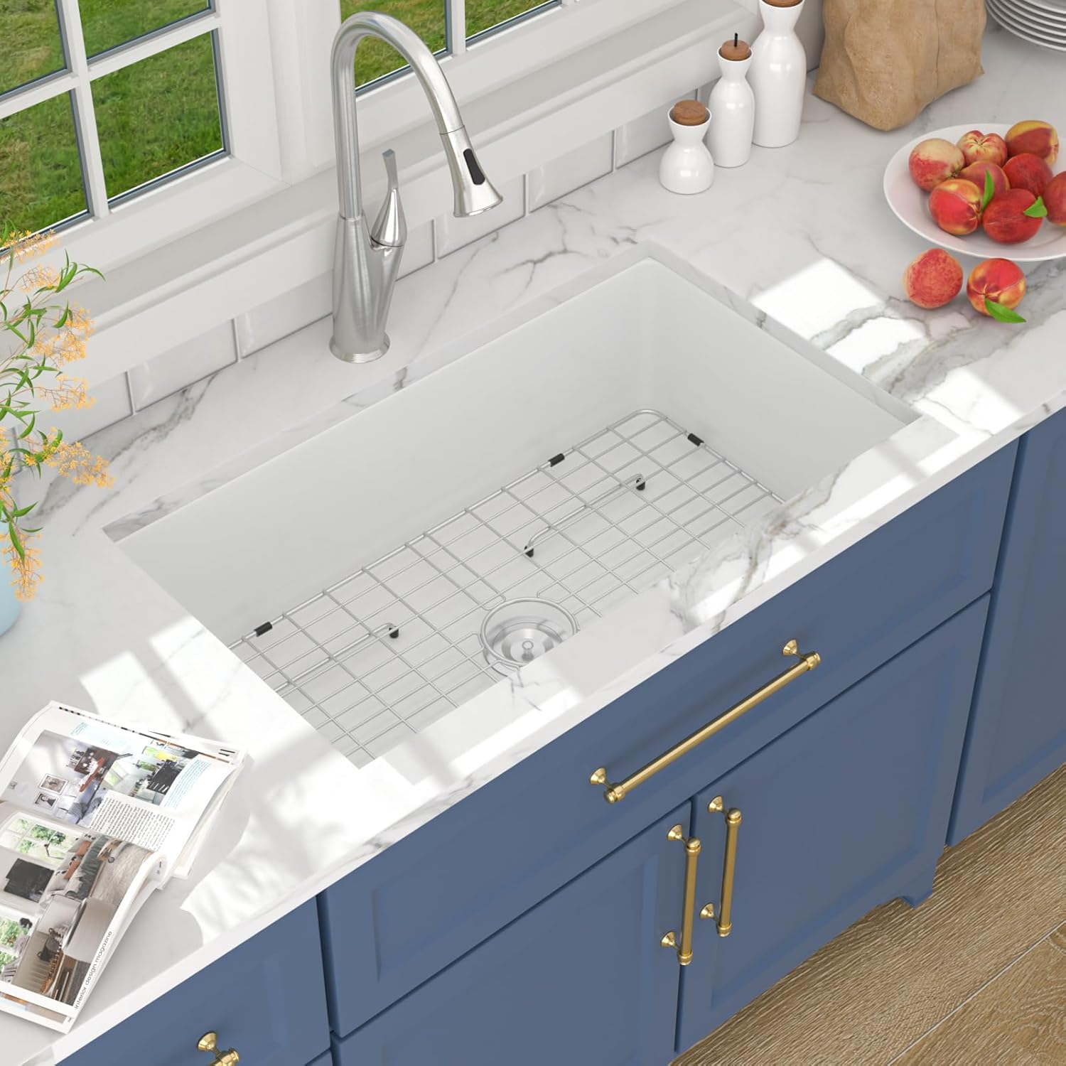 Lordear 32'' White Ceramic Undermount Single Bowl Kitchen Sink  from Lordear