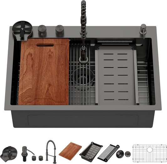 Lordear 30 Inch Black Drop-In Kitchen Sink