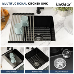 Lordear 18x15x9 Inch Undermount Quartz  Bar Sink Single Bowl