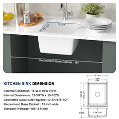 Lordear 15x18Inch Undermount Bar Sink Single Bowl