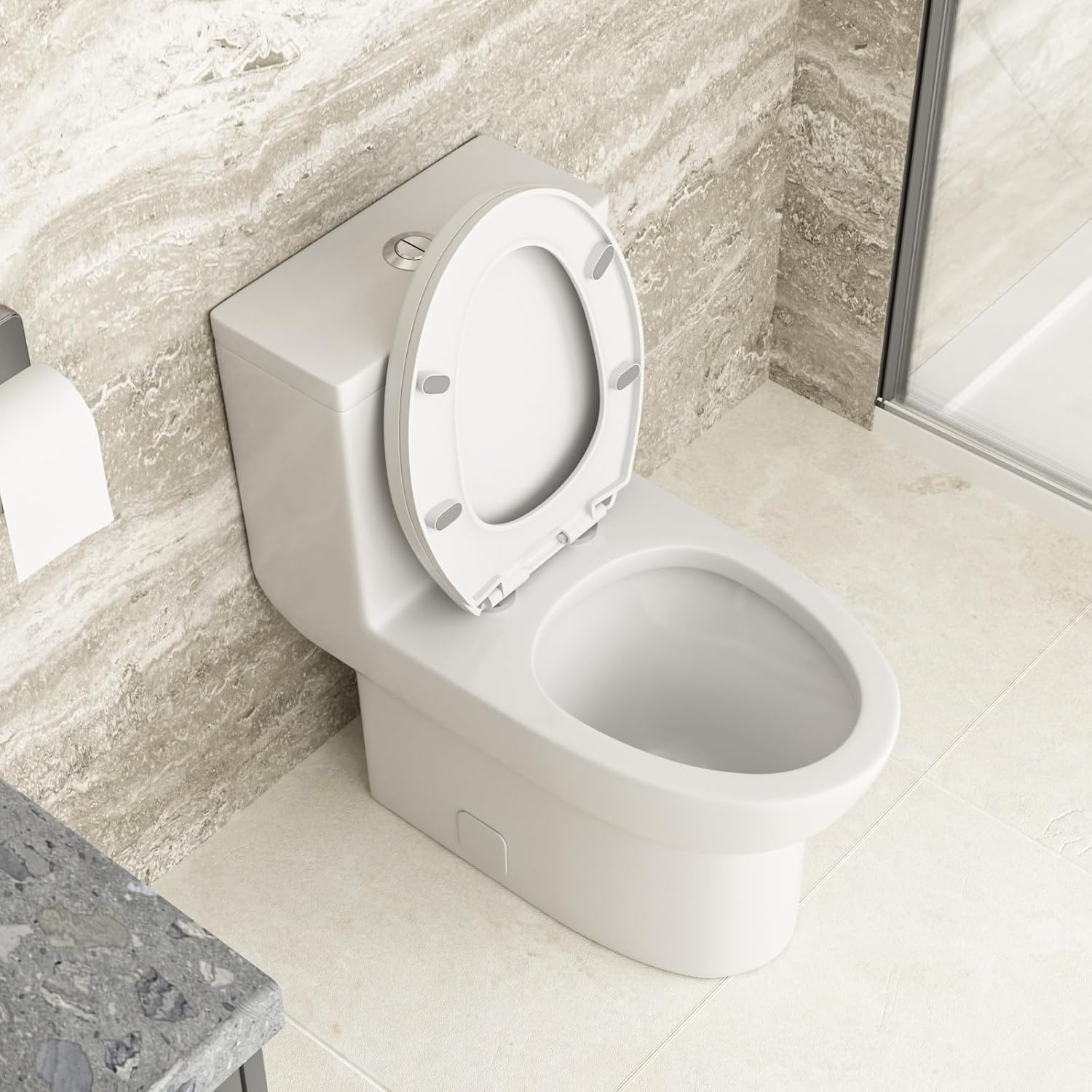 Lordear One Piece Skirted Elongated Toilet with Comfort Seat Dual Flush 1.1/1.6 GPF White Ceramic 12" Rough-In for Bathroom  from Lordear