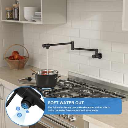 Lordear Pot Filler Faucet Black Commercial Wall Mount Stove Kitchen Faucet,Stainless Steel Pot Filler Folding Faucet Over Stove, Kitchen Pot Faucet with Double Joint Swing Arms  from Lordear