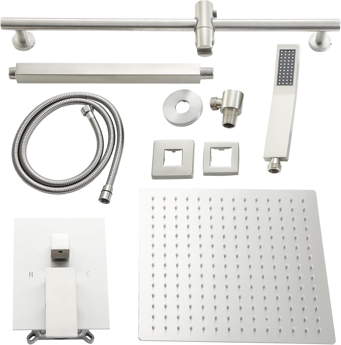 Lordear 16 Inch Shower System 16" Shower Faucet Set Ceiling Mounted Brushed Nickel Finish Stainless Steel Shower Head and Handheld, Sliding Bar and Brass Main Body Shower Valve  from Lordear