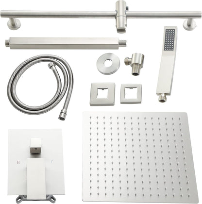 Lordear 16 Inch Shower System 16" Shower Faucet Set Ceiling Mounted Brushed Nickel Finish Stainless Steel Shower Head and Handheld, Sliding Bar and Brass Main Body Shower Valve  from Lordear