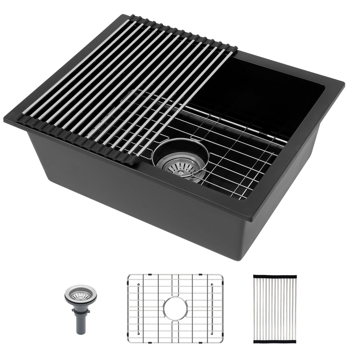 Lordear 22x17x9 Inch Black Granite Composite Undermount Bar Sink
