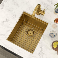 Lordear 15'' Brushed Gold Stainless Steel Undermount Workstation Bar & Prep Sink
