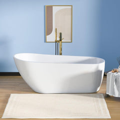 Lordear White Acrylic Backrest Freestanding Bathtub with Overflow and Drain