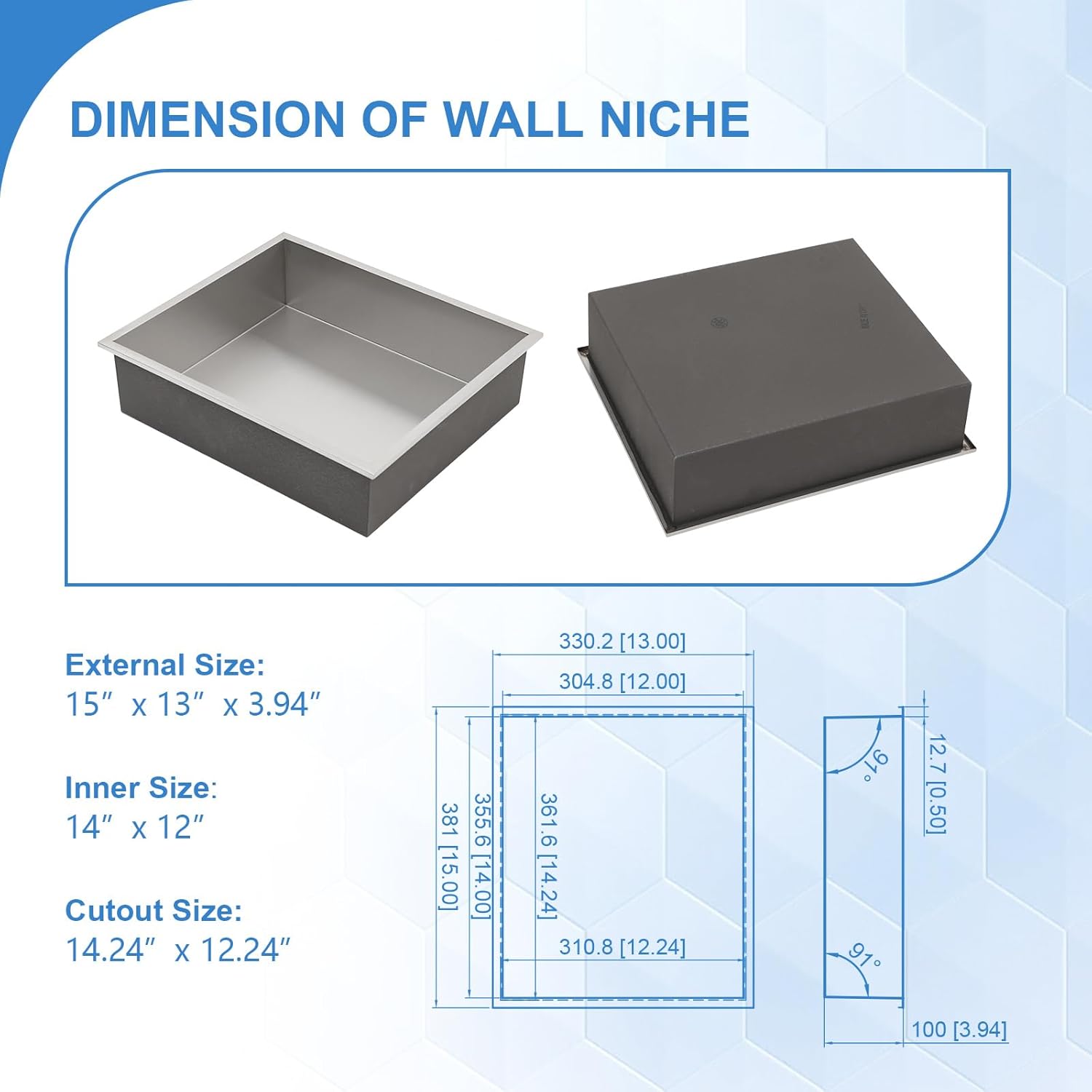 Lordear 14" x 12" Shower Niche Bathroom Shelf No Tile Needed Recessed Wall Niche Insert for Storage  from Lordear