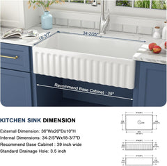 Lordear White Ceramic Apron Front Fireclay Farmhouse Sink