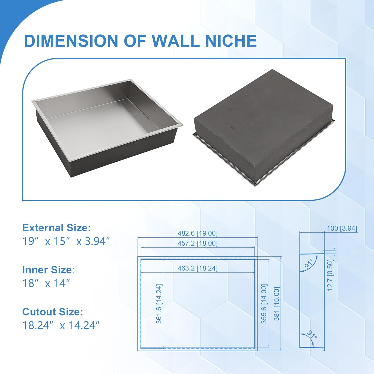 Lordear 18'' x 14'' Stainless Steel Bathroom Rectangle Recessed Wall Niche
