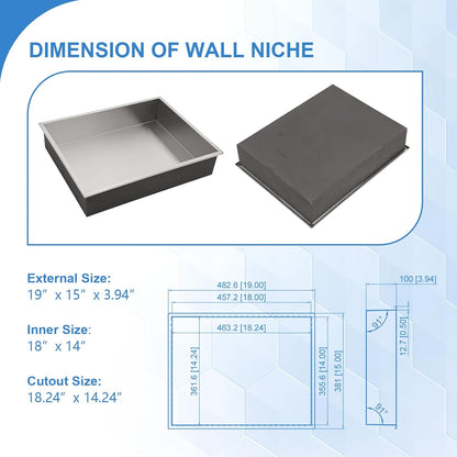 Lordear 18" x 14" Rectangle Shower Niche Bathroom Shelf No Tile Needed Recessed Wall Niche Insert for Storage