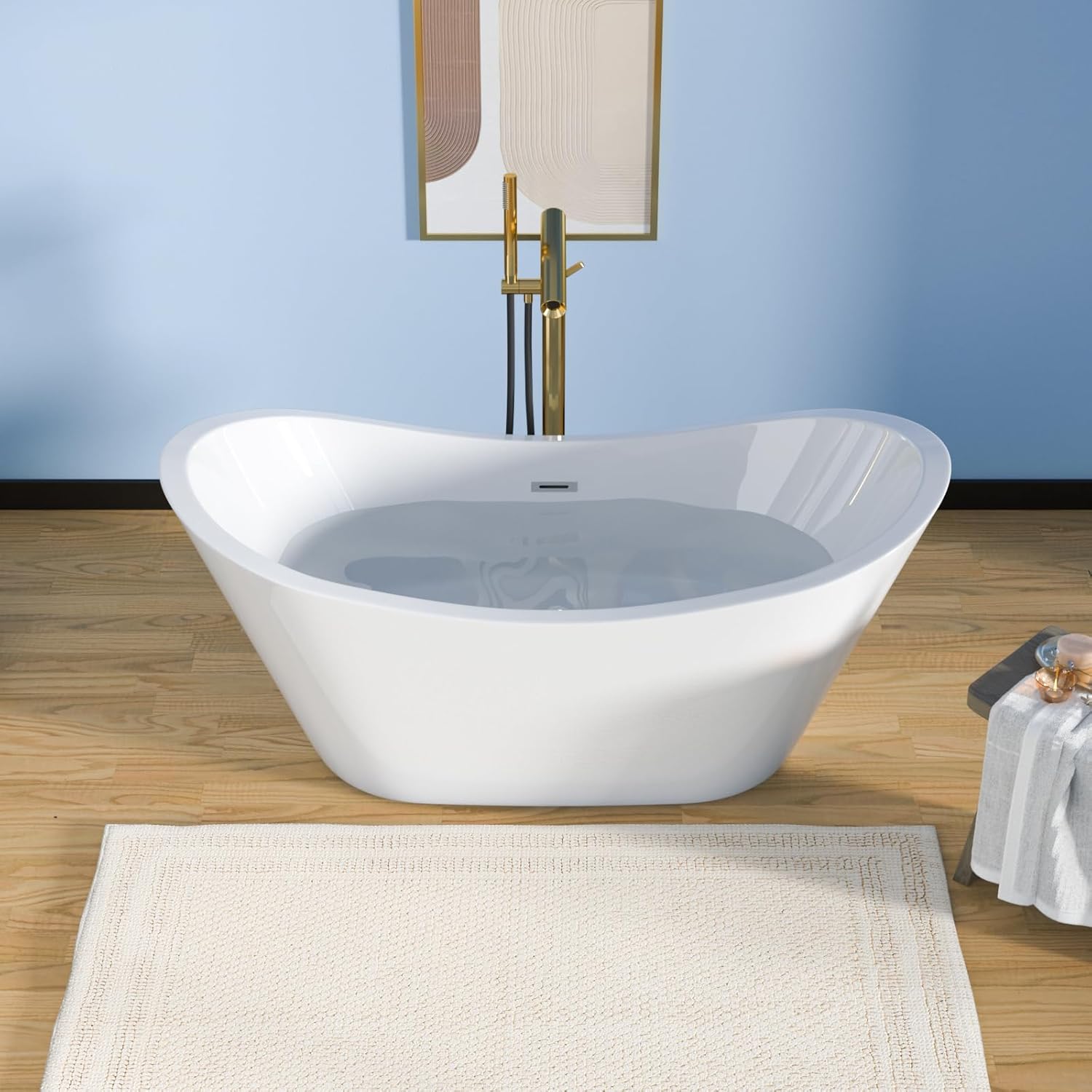 Lordear White Acrylic Dual-Back Freestanding Bathtub with Overflow and Drain