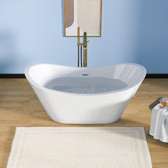 Lordear White Acrylic Dual-Back Freestanding Bathtub with Overflow and Drain