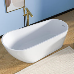 Lordear White Acrylic Backrest Freestanding Bathtub with Overflow and Drain