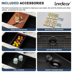 Lordear 36'' Matte Black Stainless Steel Undermount Workstation Kitchen Sink