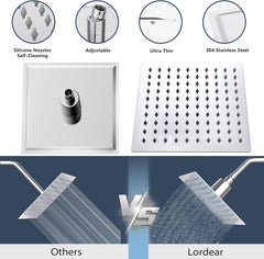 Lordear 8'' Stainless Steel Square Wall Mounted Waterfall High Pressure Filtered Shower Head  from Lordear