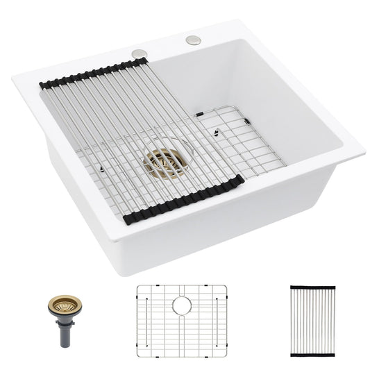 Lordear 25x22x9 Inch Drop-In Kitchen Sink Single Bowl