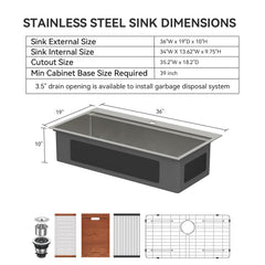 Lordear 36 Inch Drop-In Workstation Kitchen Sink