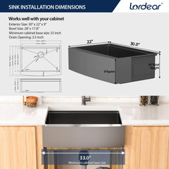 Lordear Black Workstation Stainless Steel Farmhouse Sink