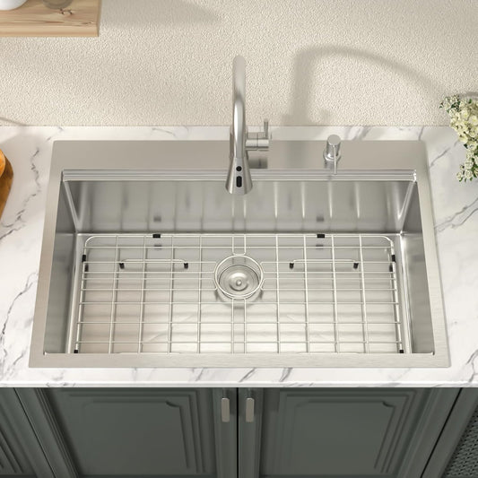 Lordear 33'' Drop In Kitchen Sinks Single Bowl With Accessories