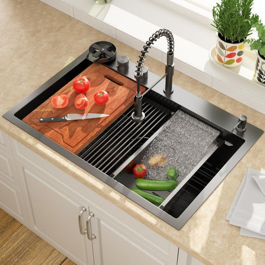 Lordear 30 Inch Black Drop-In Kitchen Sink